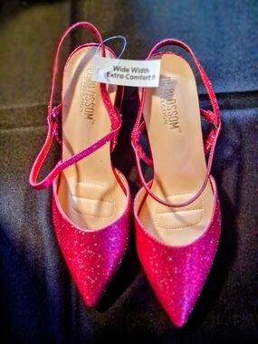 De Blossom Collection Hot Pink Glitter Pointed Slingback Heels